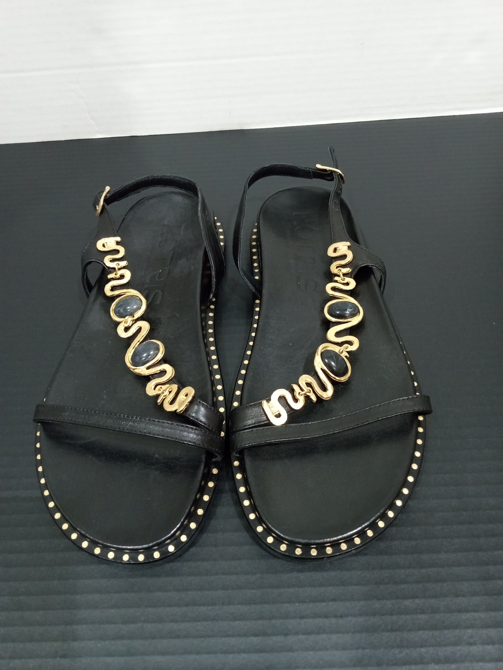 Kotris Black And Gold Leather Andromeda Sandals